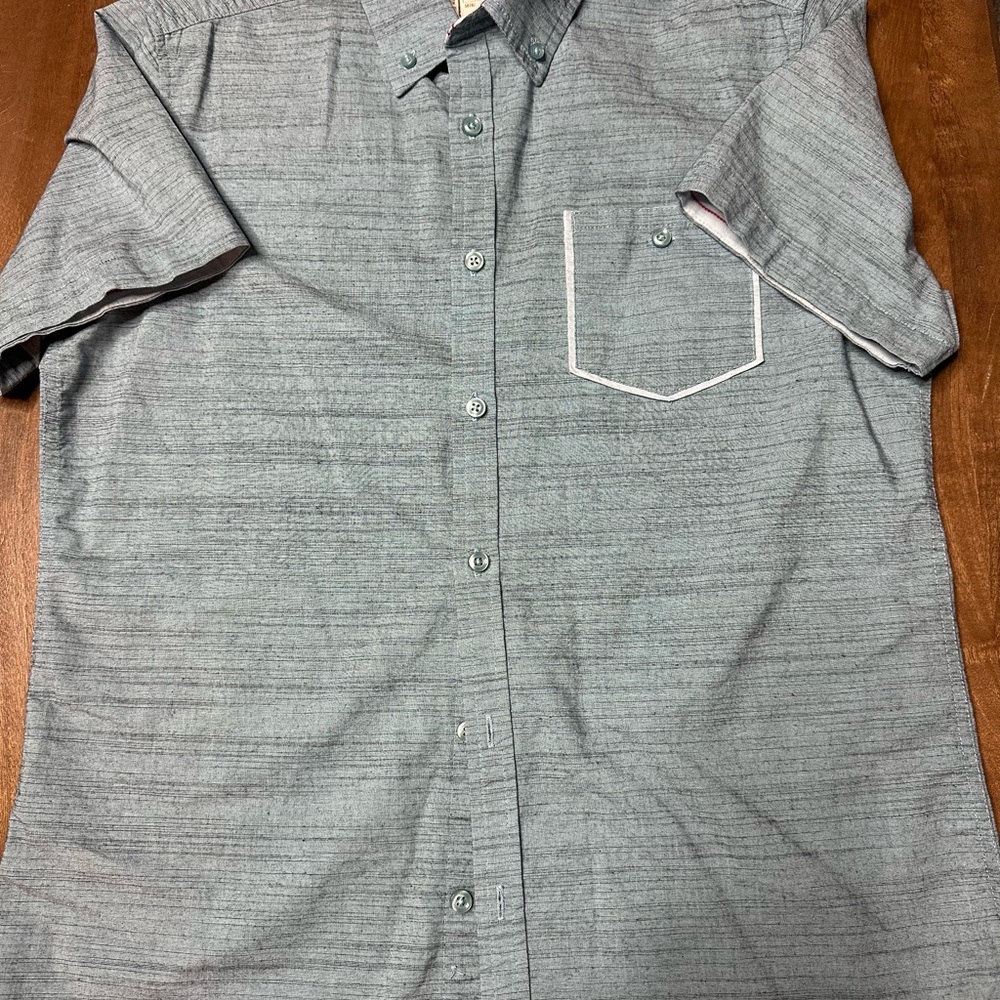 Alexander Julian Gray Short-Sleeve Button-Down Shirt with Contrast Pocket Trim